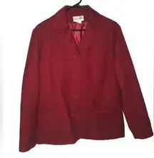 Red Single Breasted Missy Fit Wool Lined Women’s Size 12 Blazer