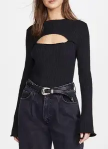 Black cutout flared sleeve knit sweater top