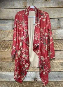 New Soft Surroundings Medium Draped Jacket Cardigan Rustic Botanical Faux Suede