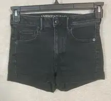 American Eagle Stretch Super Hi-rise Shortie Jean Denim Shorts Cuffed Sz 2 Black