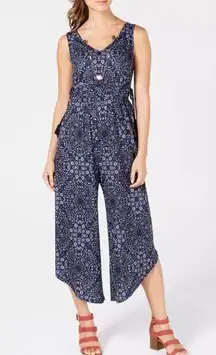 Women's Blue Floral Printed Sleeveless Jumpsuit w/Waist Tie NWOT M