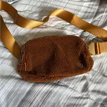 Brown Sherpa Crossbody Bag with Gold Strap