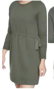 Athleta Studio Cinch Dress Green Mini Sweatshirt Dress Tie Waist Size Small