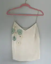 100% Silk Floral Spaghetti Strap Tank Top S