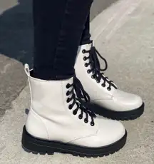 White Lace Up Combat Boots 