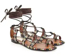 Valentino Rolling Rockstud primitive print embellished leather sandals size IT35