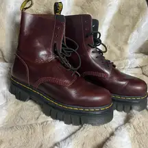 Dr. Martens Audrick 8 Eye Platform Burgundy Leather Boots, EU 43, Ladies 11