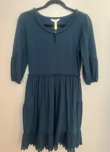 Matilda Jane Hold the Key Blue Dress with Lace Hem Size S