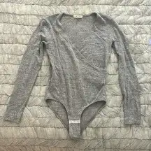 Heathered Grey Long Sleeve Wrap Front Bodysuit