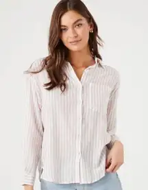 Linen Gray Taupe Button Down Pinstripe
