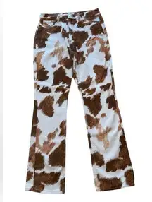 WeWoreWhat Brown and White Cowhide Pattern Bootcut Jeans