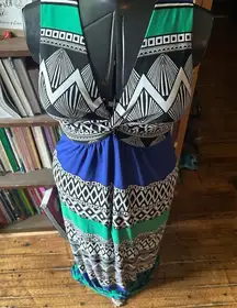 Chico’s blue v-neck vacationcore knit sleeveless maxi dress