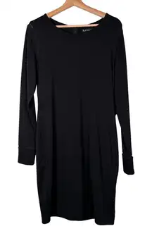 Athleta Black Long Sleeve Crew Neck Zipper Back Midi Dress Women Size Medium