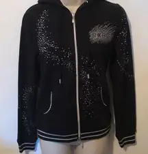 BCBGMAXAZRIA Women’s Black Sparkling Studded Hoodie Size S