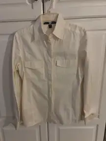 Ellen Tracy Cream Silk Blend Button Up Shirt Top Women Size 8 Long Sleeve