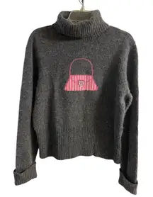Alexandra Bartlett turtleneck sweater grey purse printed beaded lambs wool XL