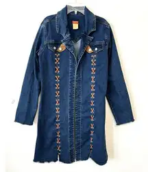 Denim Duster Jeans Cowgirl Country Western Rodeo Long Jean Jacket Medium