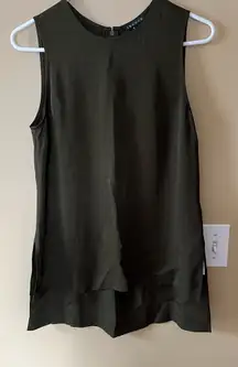 Dark Olive Green Theory 100% Silk Tank Top Blouse
