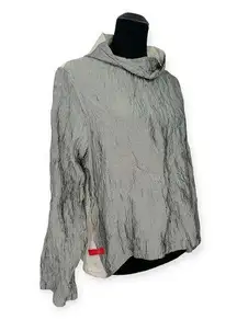 KIYO | M | Crushed Rayon Two-Tone Stainless Cowl Neck Lightweight Pullover Top