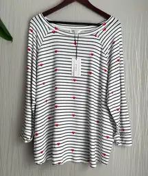 Chelsea & Theodore White with Black Stripes and Red Hearts Top Size 2X
