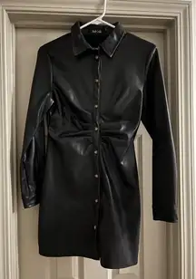 Long Sleeved Black Leather Button Down Dress Small