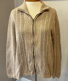 Evan-Picone Tan Long Sleeve 100% Cotton Zip Up Sweater Women’s Size XL