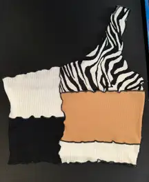 SheIn Zebra Print Colorblock Patchwork Top