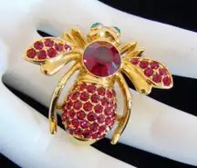 Joan Rivers Crystal Bee Brooch Pin Ruby Garnet Red July January Birthstone Vtg