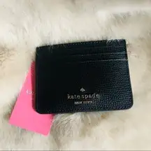 Kate Spade Black Saffiano Leather Card Holder Wallet KSNY Logo NWT