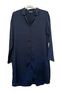 Van Winkle & Co. Navy Blue Button Down Collared Sleep Dress Long Shirt Large