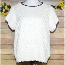 NWOT Oddy Ladies L Cream Textured Knit Sweater Short Flutter Sleeves Popover