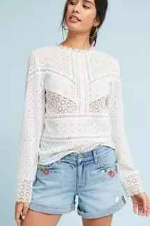 Anthropologie Pilcro Slim Boyfriend Embroidered Denim Shorts