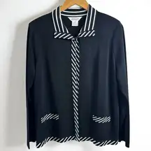 Misook Black & White Knit Cardigan Jacket Size Medium Career Office