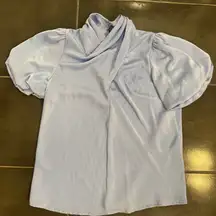 Chic Light Blue Women's Blouse with Draped Neckline