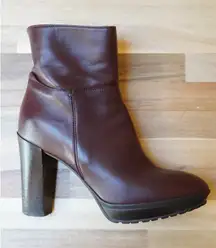 Max Mara Leather Block Heel Zip Up Ankle Boots Booties Size 37