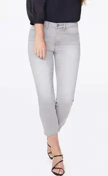 NYDJ  Lift-X-Tuck Crop Jeans Stretch Capri Back Petal Hem Gale Wash Grey Size 8