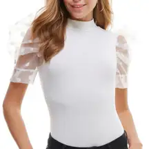 NWOT | TCEC Polka Dot Mesh Sleeve Bodysuit – L – CT7385