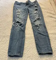 American Eagle Outfitters Blue Legging Jeans with Distressed Design