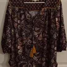 Farmers Market Woman Size L Bohemian Hippie Long Sleeve‎ Blouse.