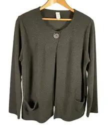 Jones New York Woman 1X Brown Green Knit Textured Single‎ Button Pocket Cardigan