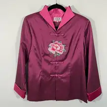 Vintage Magenta Pink Lotus Embroidered Button Up Tradition Chinese Jacket