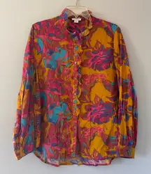 Sundance Floral Ruffle Button Down Top size XL