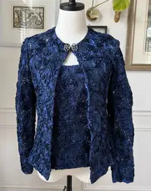 Cachet Dark Blue 2pc Formal Jacket Tank Soutache Sequin Rhinestone Clip 6