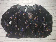 Ava & Viv Women's Plus Size 3X Long Sleeve V-Neck Babydoll Blouse Black Floral