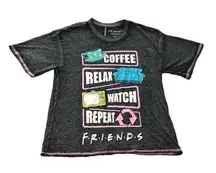 Friends Coffee Relax Watch Repeat Burnout Shirt Grey XS