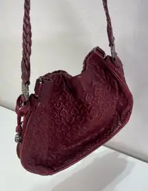 Brighton Griffith Braided Leather Strap Heart Charm Raspberry Red Embossed Purse