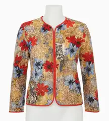 Alfred Dunner Petite Jacket 16P Red Floral Multicolor Quilted Zip Up Lightweight