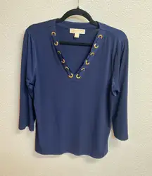 Michael Kors Deep Blue Blouse with Gold Details