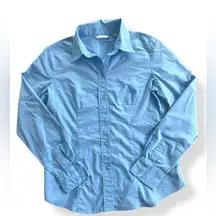 New York & Co Women’s Button Up Shirt Blue Collared Long‎ Sleeve Top Size Medium