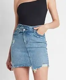NWT Express Frayed Super High Waisted Crossover Waistband Mini Jean Skirt 6